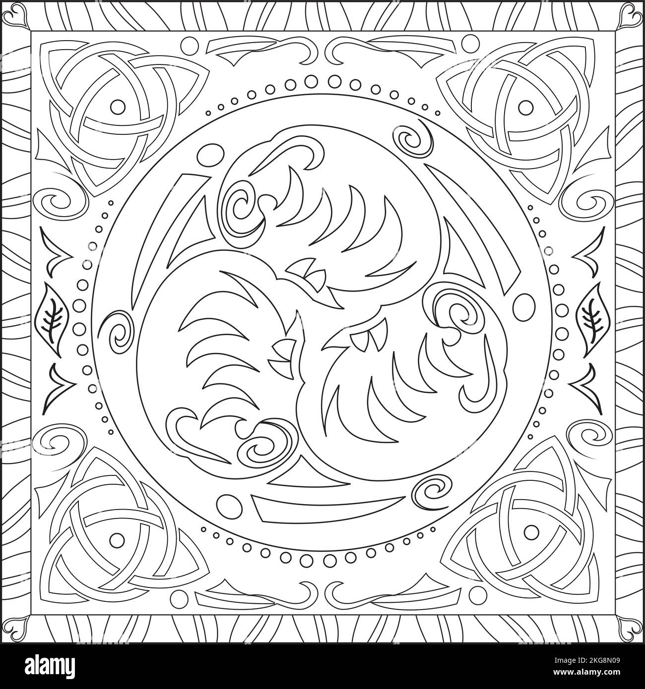 Malvorlagen Illustration im Square Format für Erwachsene, Trsikelion Celtic Knot Mandala Design Stock Vektor