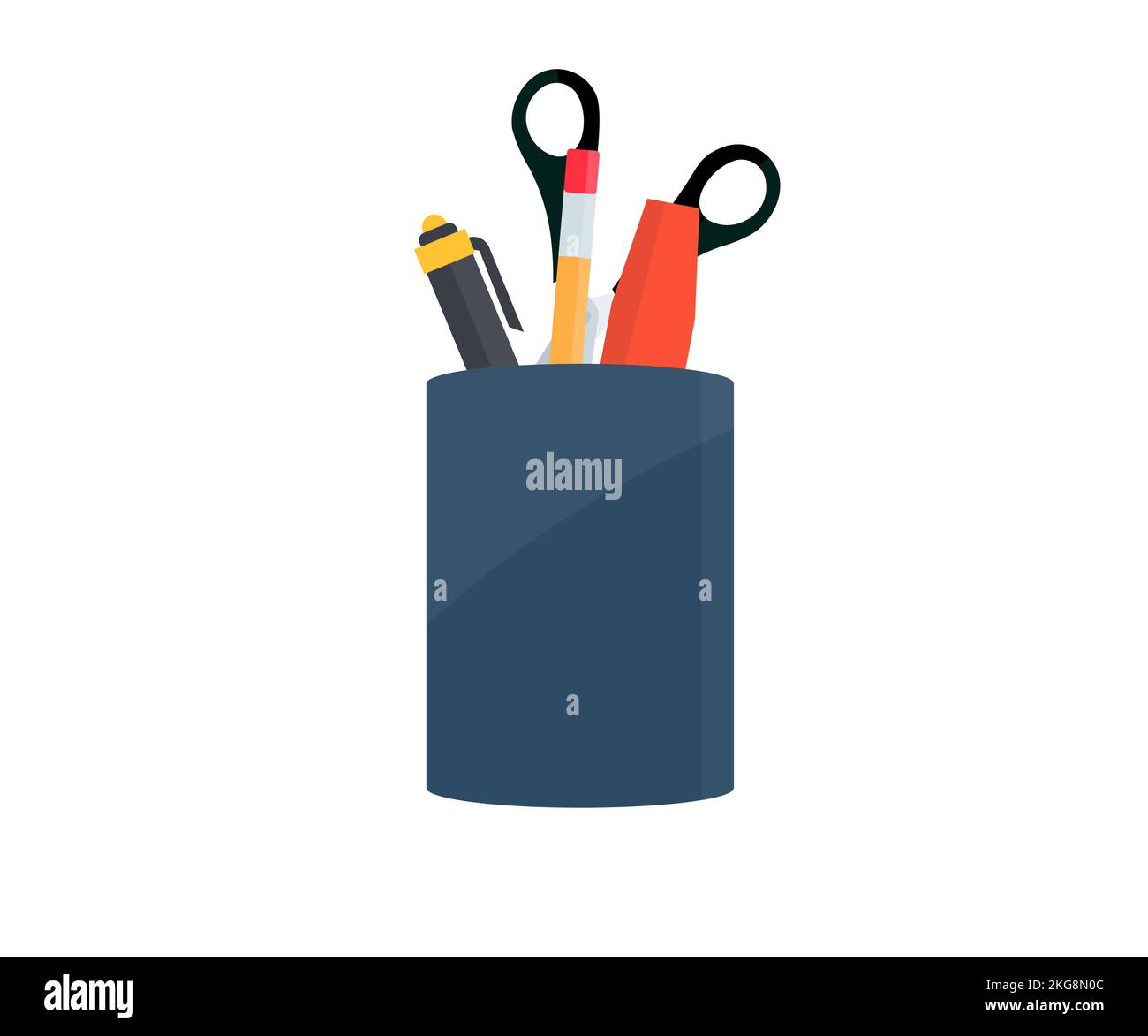 Halterkorb, Bürobecher mit Bleistiften und Schreibwaren-Logo-Design. Halter voll von Stift und Bleistift Vektor-Design und Illustration. Stock Vektor