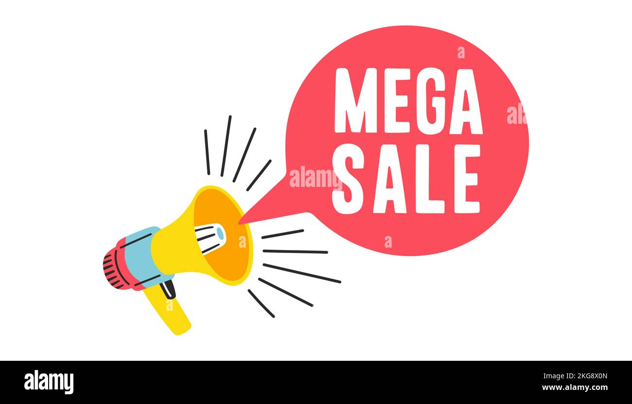 Banner kündigt Mega-Verkauf in Megaphon. Promotion Poster Vorlage super Verkauf Vektor Illustration Stock Vektor