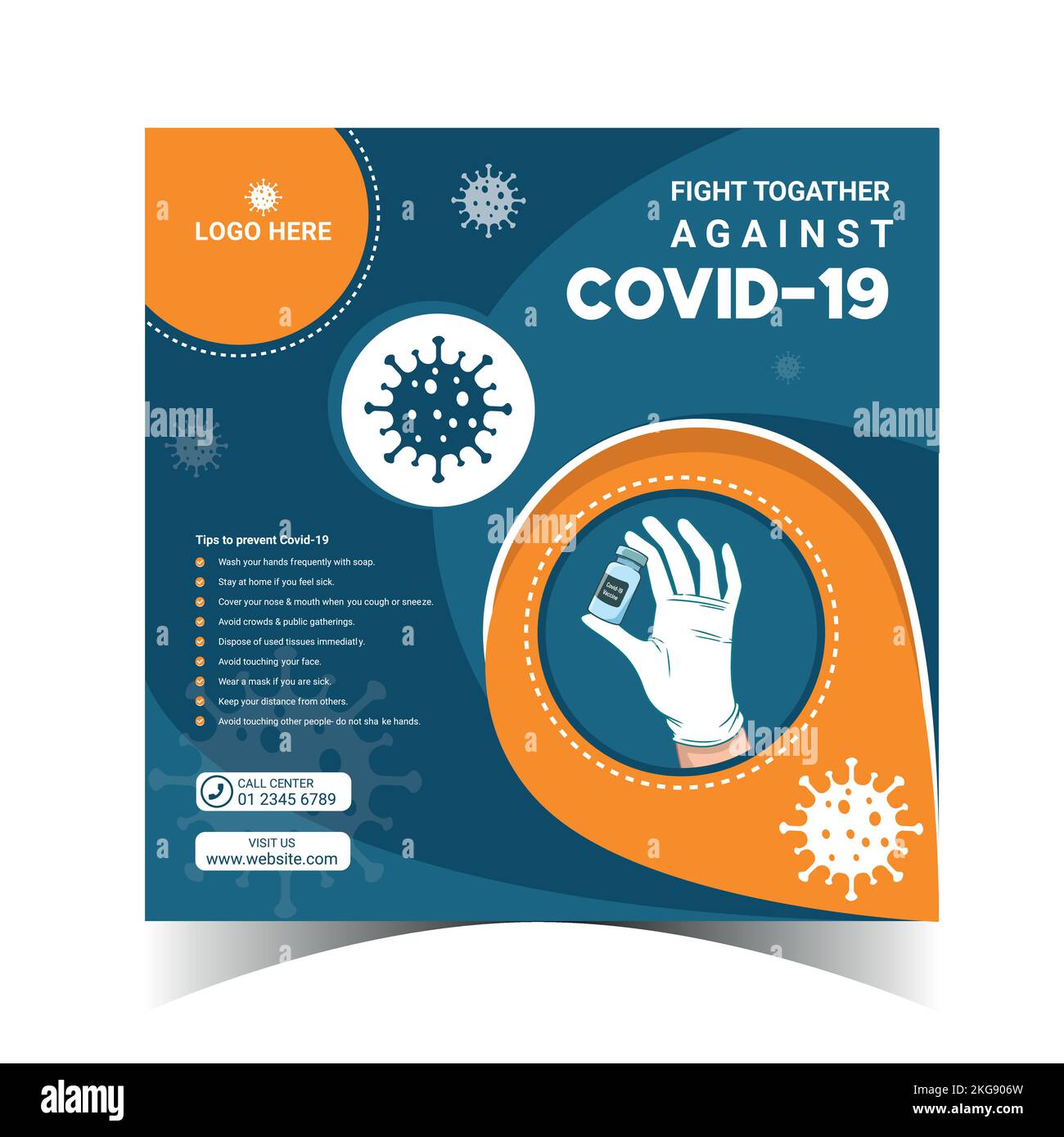 Covid-19 Entwurf einer Bannervorlage für soziale Medien Stock Vektor