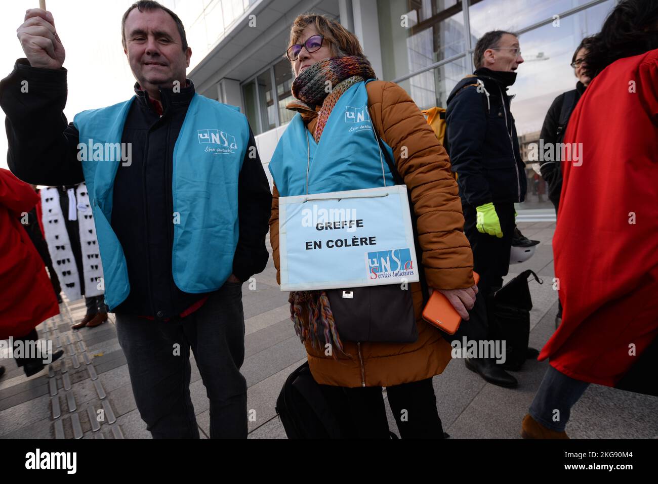 Manifestation des magistrats greffiers et avocats devant le Tribunal de Paris, pour alerter sur l'état précaire de la Justice en France Stockfoto