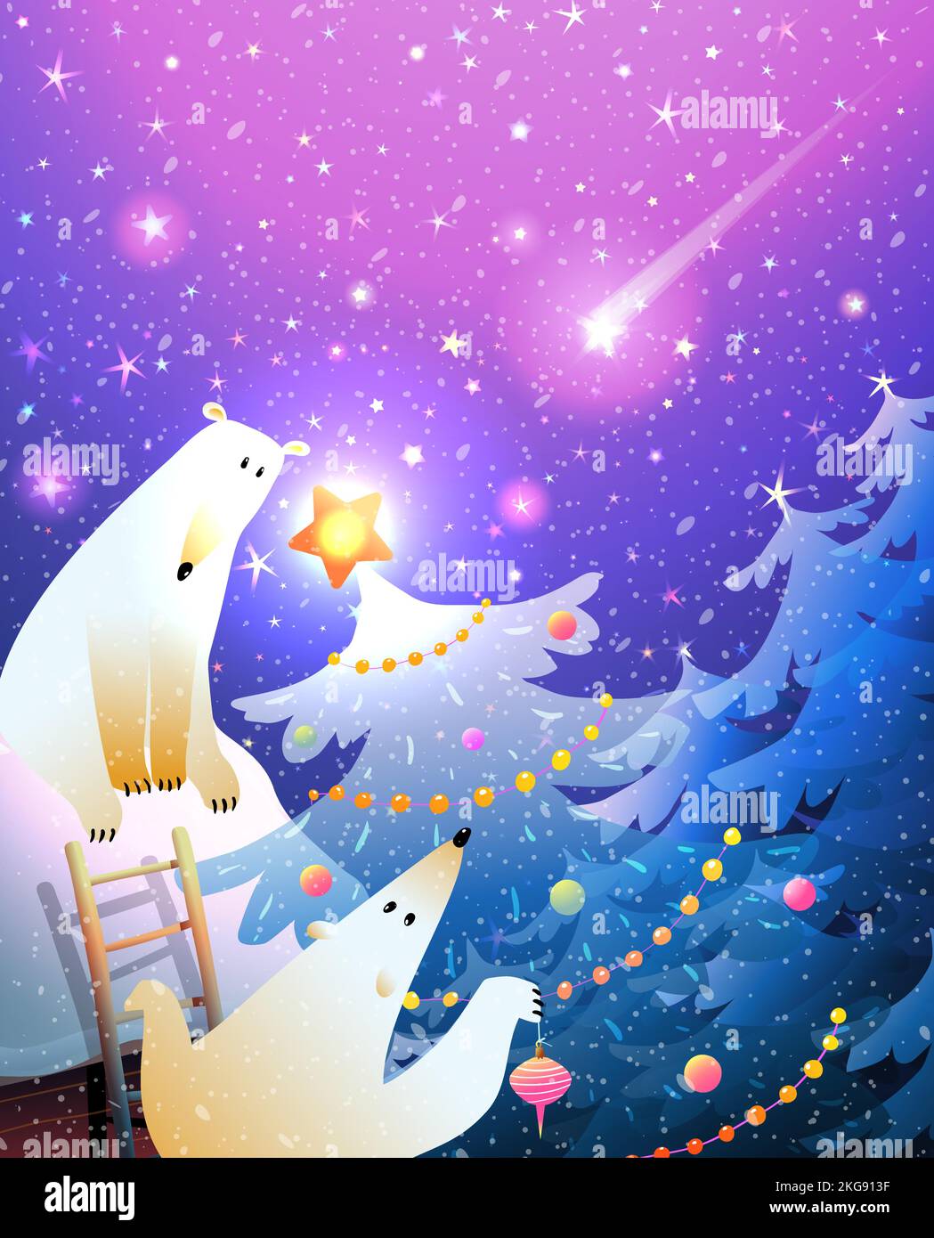 Eisbären schmücken Weihnachtsbaum für Feiertage Stock Vektor