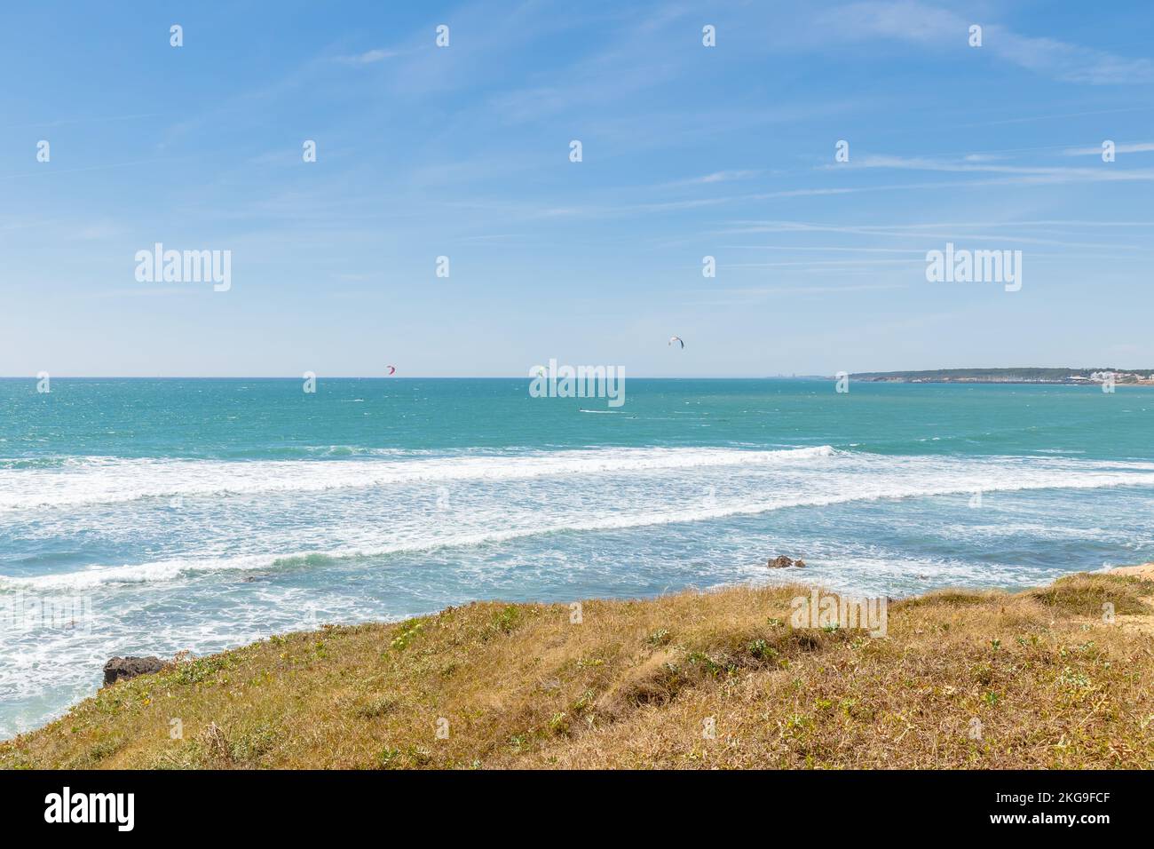 Blick auf den Strand Pointe du Payre, Jard sur Mer, Frankreich an einem Sommertag, Vendée, Frankreich Stockfoto