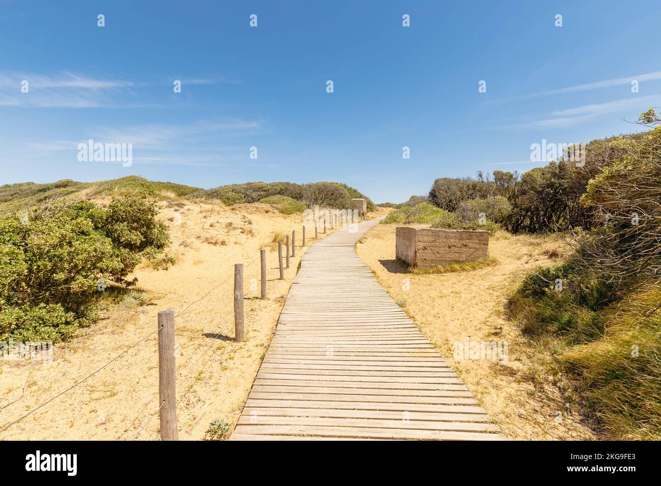Blick auf den Strand Pointe du Payre, Jard sur Mer, Frankreich an einem Sommertag, Vendée, Frankreich Stockfoto