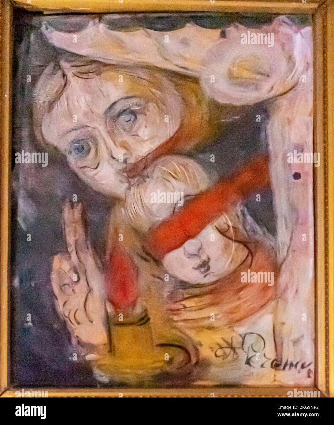 Kunstwerke von Gefangenen. Maler-Spiel mit verbundenen Augen von P. I. Rechensky, Karlag Gulag Gefangener. Museum KarLag, Kasachstan Stockfoto