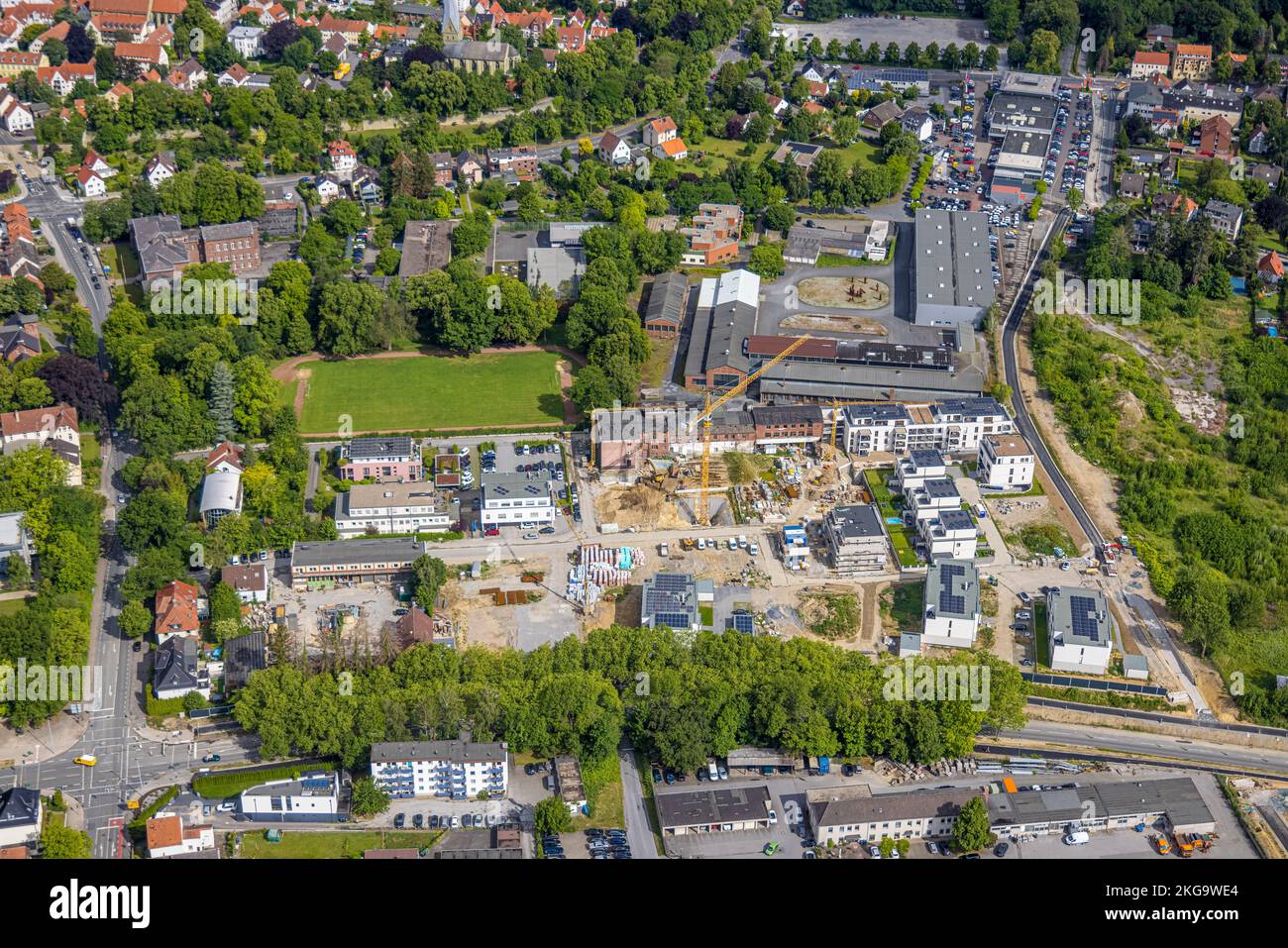 Luftaufnahme, Baustelle und Neubau Merkurhöfe, Werksgelände Remag Metals GmbH, Soest, Soester Boerde, Nordrhein-Westfalen, Deutschland, Co Stockfoto