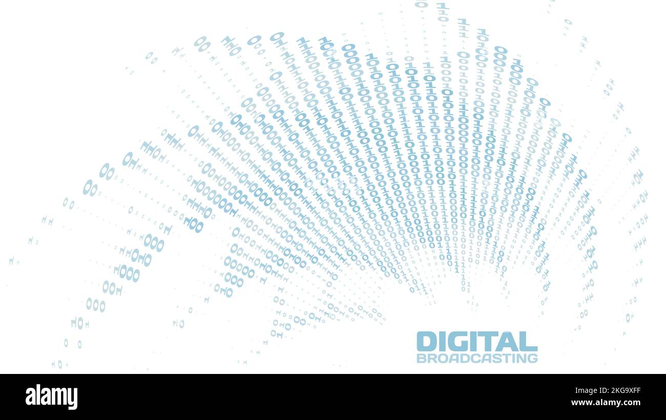 Binäre Visualisierung des digitalen Rundfunks durch einen Strom von Nullen und Einsen. Vektorgrafik Hintergrund Stock Vektor