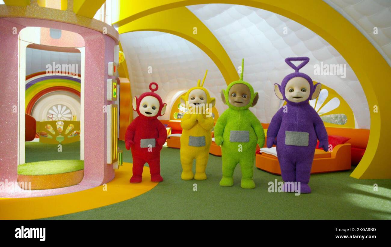 TELETUBBIES, von links: Po (Stimme: Rachelle Beinart), Laa-Laa (Stimme ...