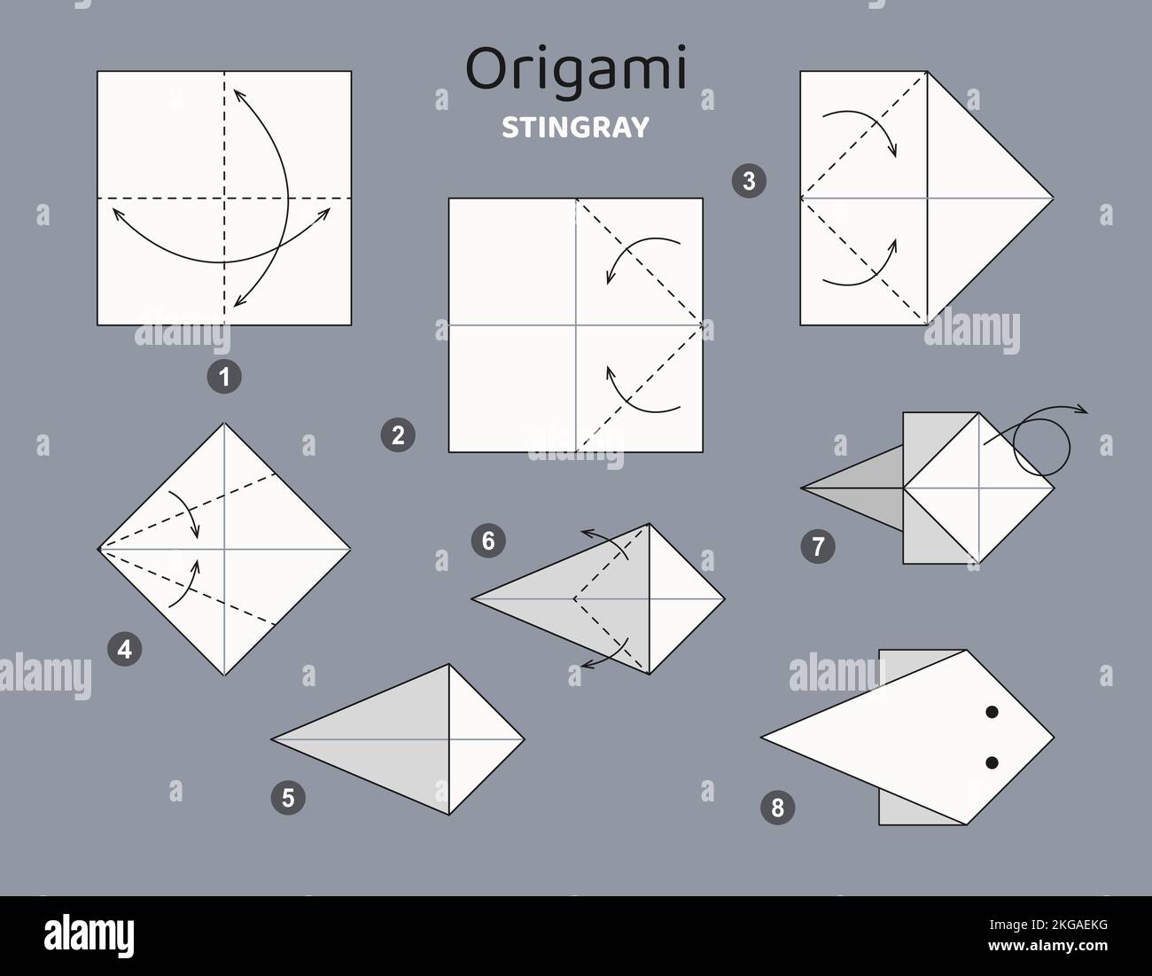 Origami-Tutorial. Origami-Schema für Kinder Stingray Stock Vektor