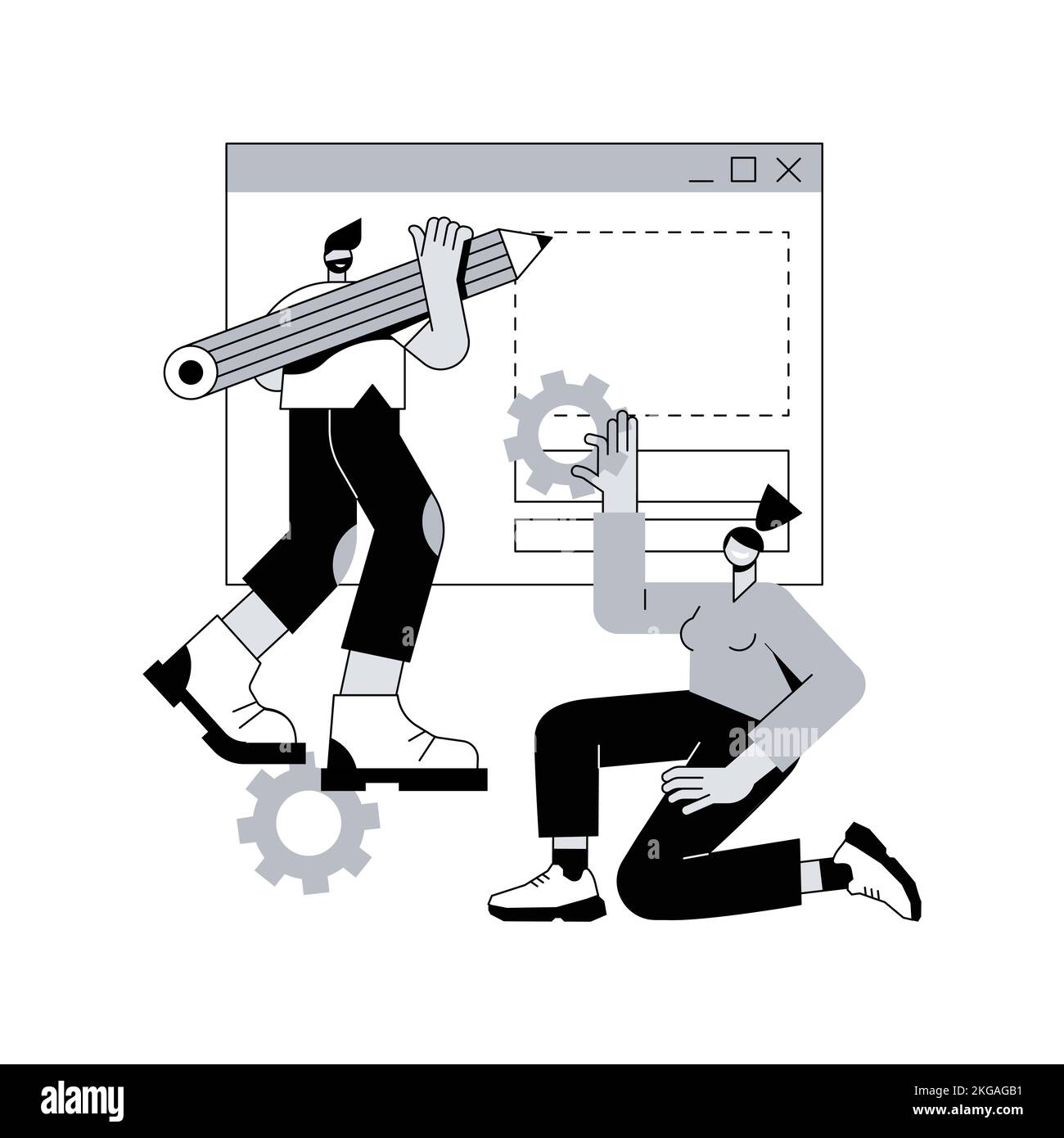 Prototyping abstrakte Konzept Vektor-Illustration. Designkonzept, Benutzertests, UX, Website-Entwurfsversion, Interface-Idee, Kreative Arbeit, Landing Page, abstrakte Metapher für digitale Anwendungen. Stock Vektor