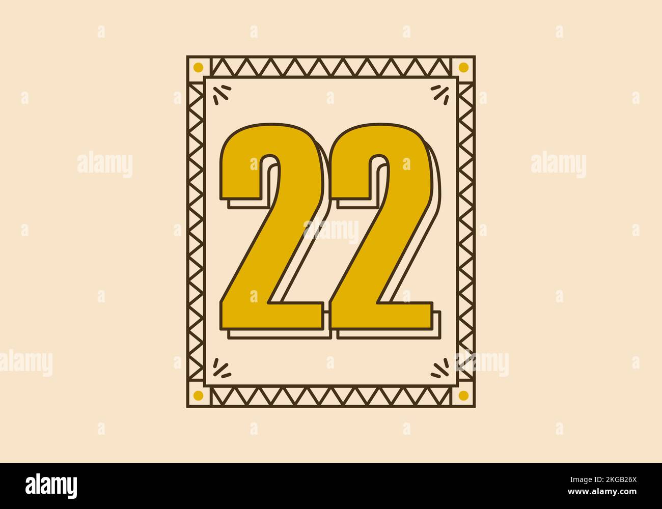 Rechteckiger Retro-Rahmen mit Nummer 22 drauf Stock Vektor
