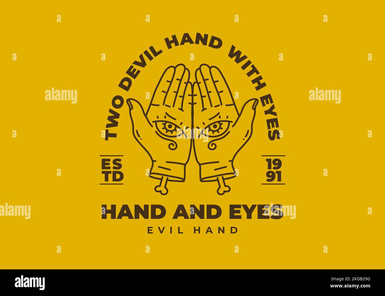 Vintage Art Illustration Design von zwei Hand mit Augen Stock Vektor