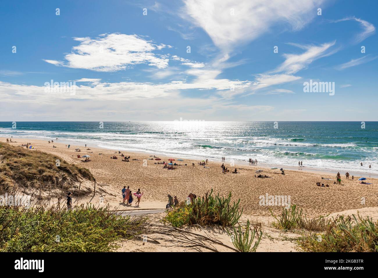 Menschen am Strand von Cap Ferret, Strandleben, Lège-Cap-Ferret, Aquitaine, New Aquitaine, Frankreich, Europa Stockfoto