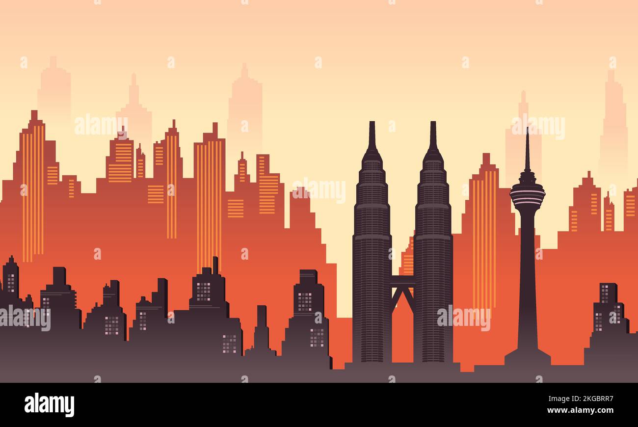 Stadtpanorama der Hochhäuser petronas Tower und Twin Tower malaysia Stock Vektor