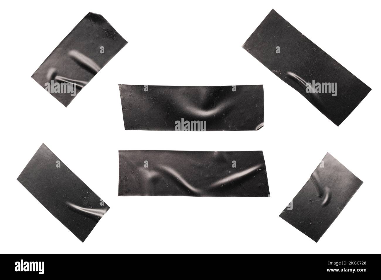 Schwarzes Isolierband in verschiedenen Längen mit Beschneidungspfad Stockfoto