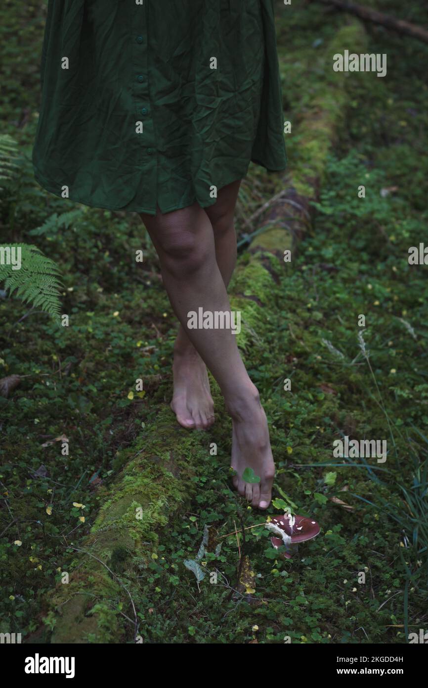 Nahaufnahme Lady posiert im Wald Konzeptfoto Stockfoto