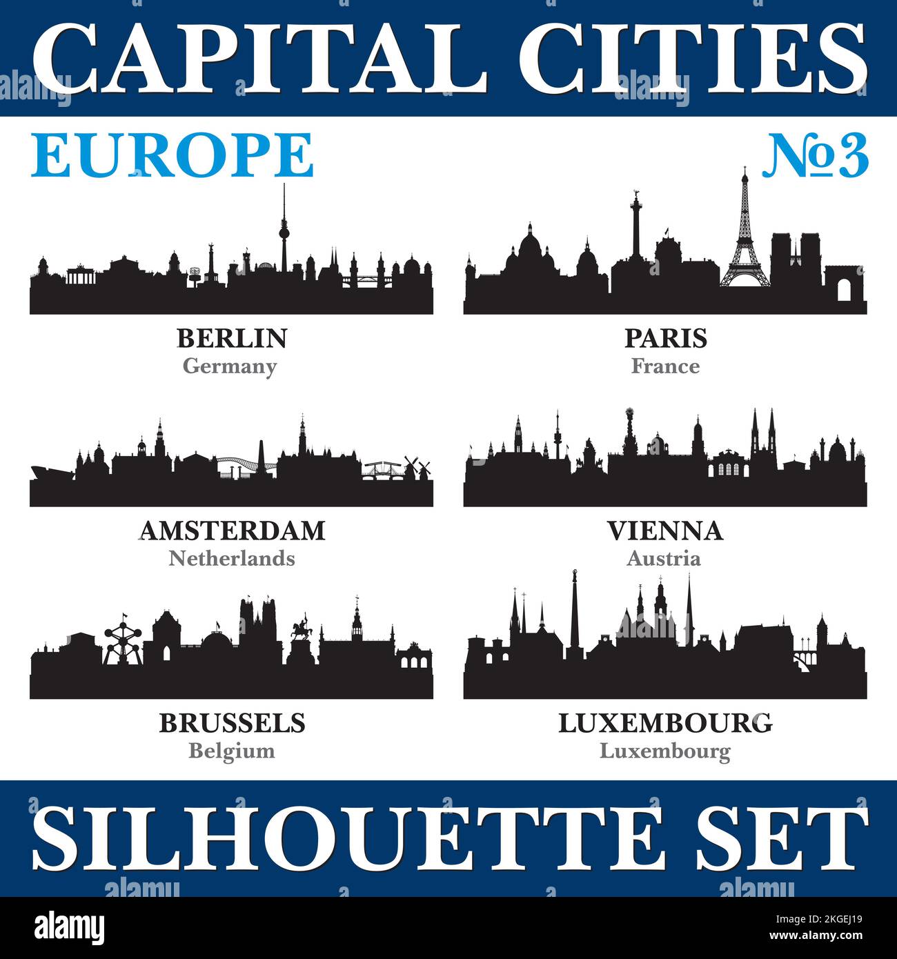 Skyline der Hauptstadt. Europa. Darstellung des Hintergrunds der Vektorsilhouette. Stock Vektor