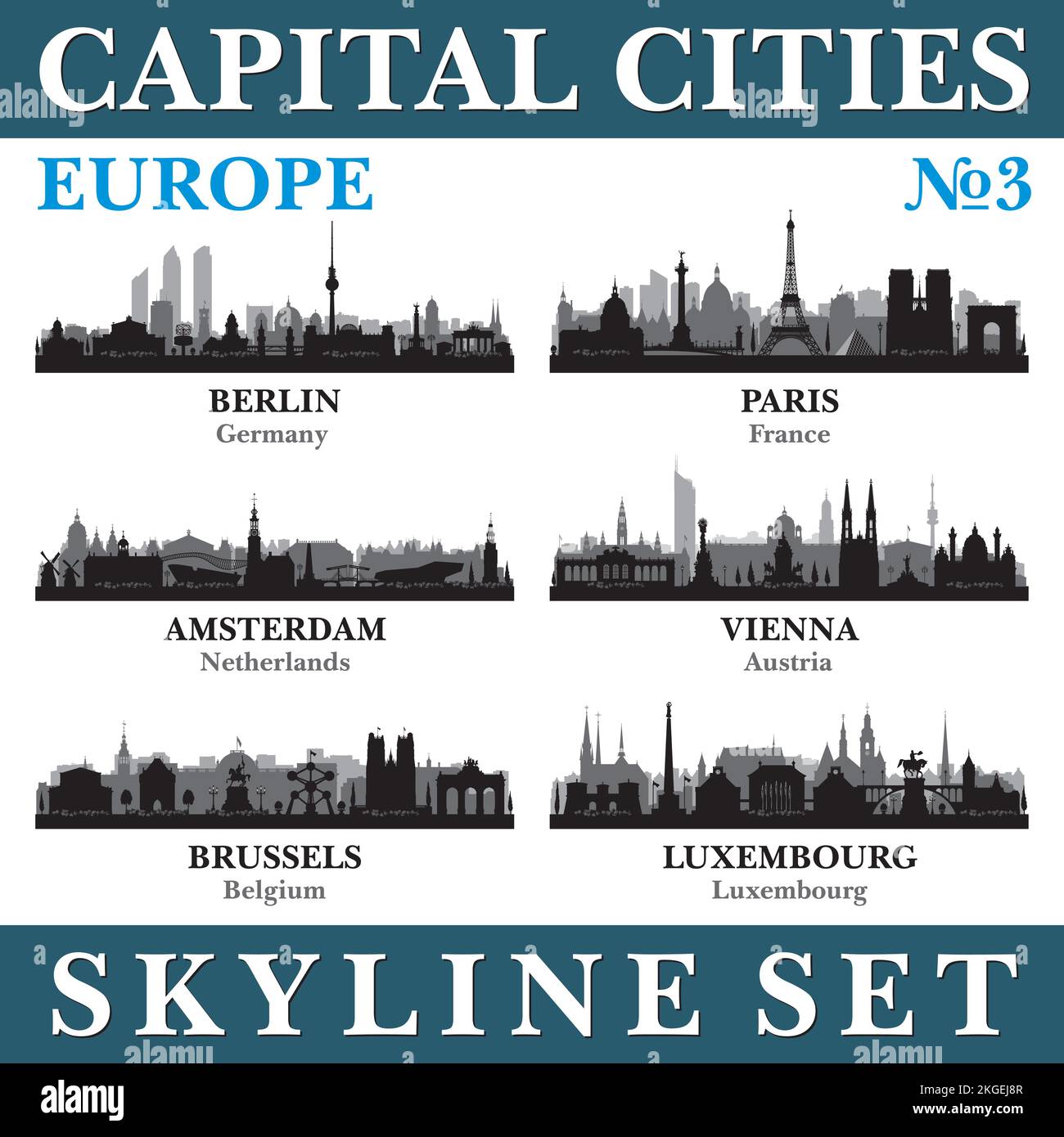 Skyline der Hauptstadt. Europa. Darstellung des Hintergrunds der Vektorsilhouette. Stock Vektor