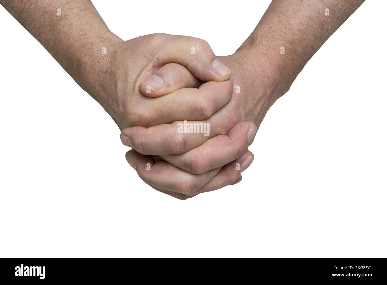Die Geste eines Mannes mit gedrückten Daumen auf transparentem Hintergrund Stockfoto