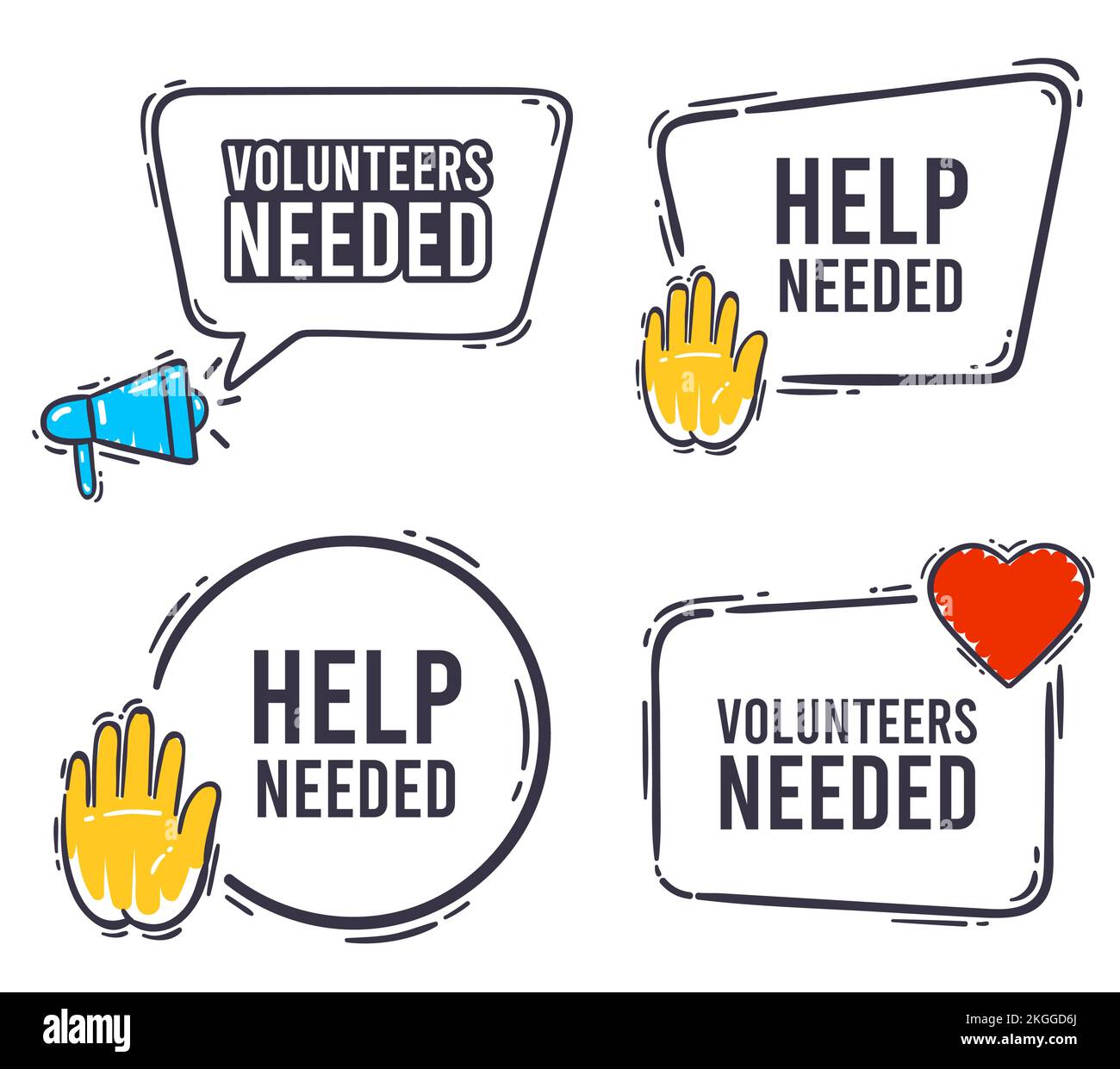 Freiwillige brauchten eine Banner-Sprechblase mit Botschaft Stock Vektor