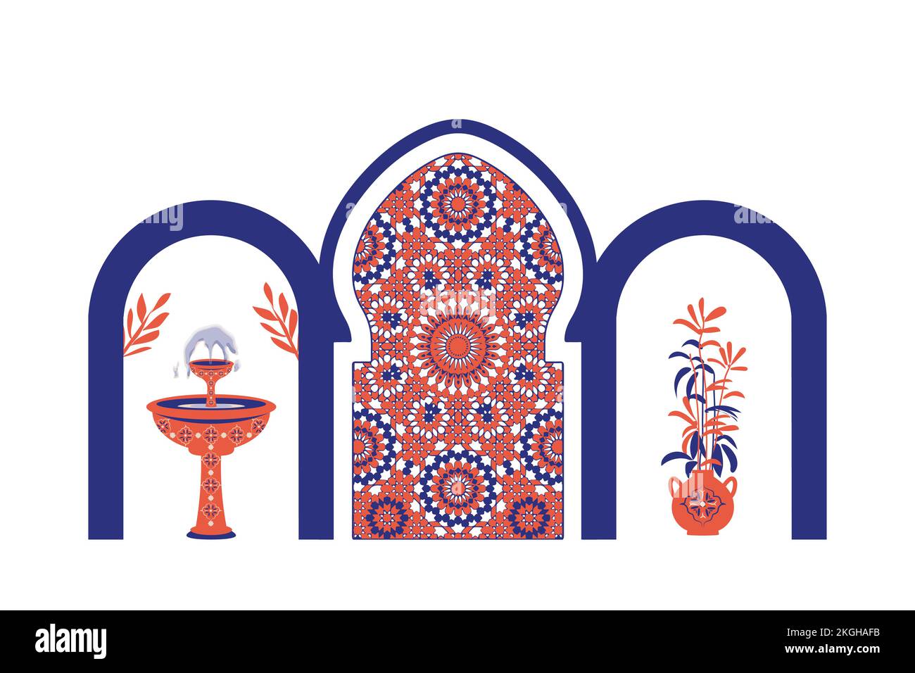 Abstrakte Architektur Poster mit einfacher geometrischer Darstellung. Marokkanische zeitgenössische abstrakte Geometrie. Fenster, Türen und Treppen im islamisch-arabischen orientalischen Stil. Stock Vektor