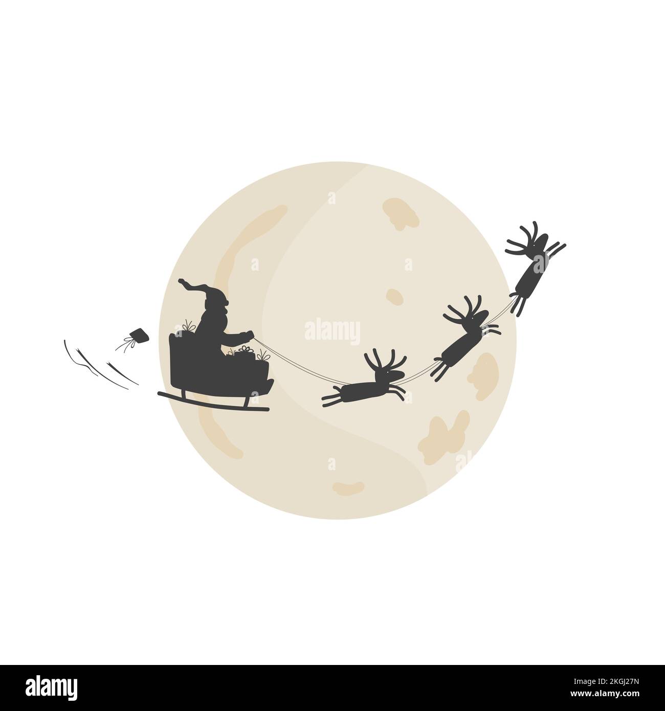 Silhouette des Weihnachtsmanns: Rehe vor dem Mond. Vektordarstellung Stock Vektor