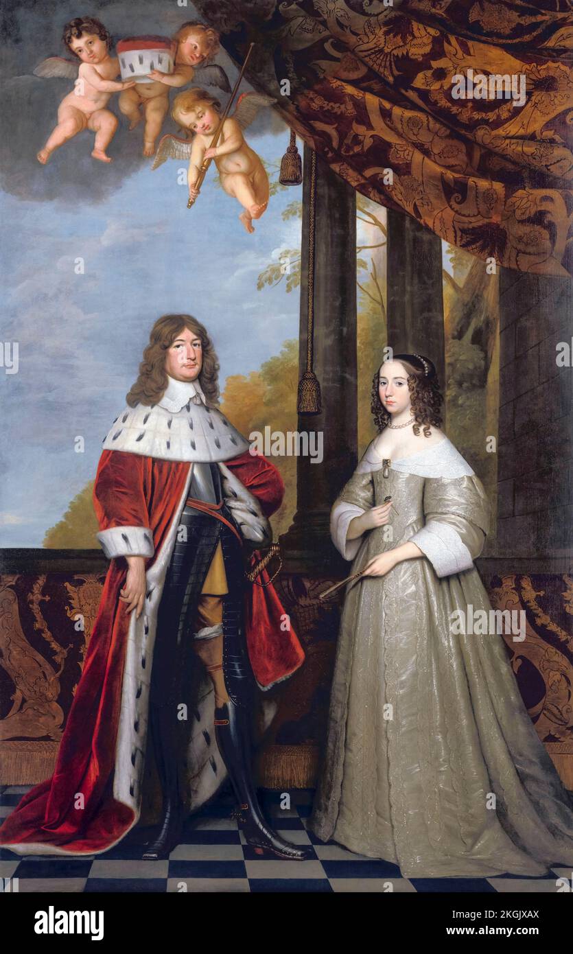 Frederick William (1620-1688), Elektor von Brandenburg und Herzog von Preußen, mit seiner Frau Gräfin Louise Henriette aus Nassau (1627-1667), Ölporträt auf Leinwand von Gerard van Honthorst, 1647 Stockfoto