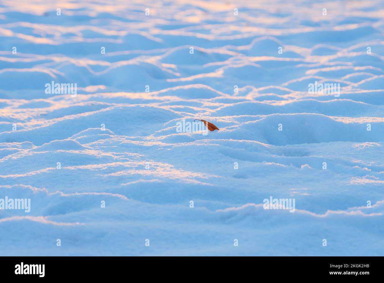 Abstrakter Schneehintergrund an einem sonnigen Tag. Weicher Schnee Berg zurück von der Sonne beleuchtet. Stockfoto