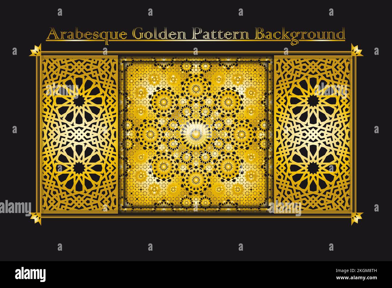 Arabische Kollektion mit goldenem Muster im Hintergrund, goldenes Luxus-Hintergrundbild islamischer Ornamente Stock Vektor