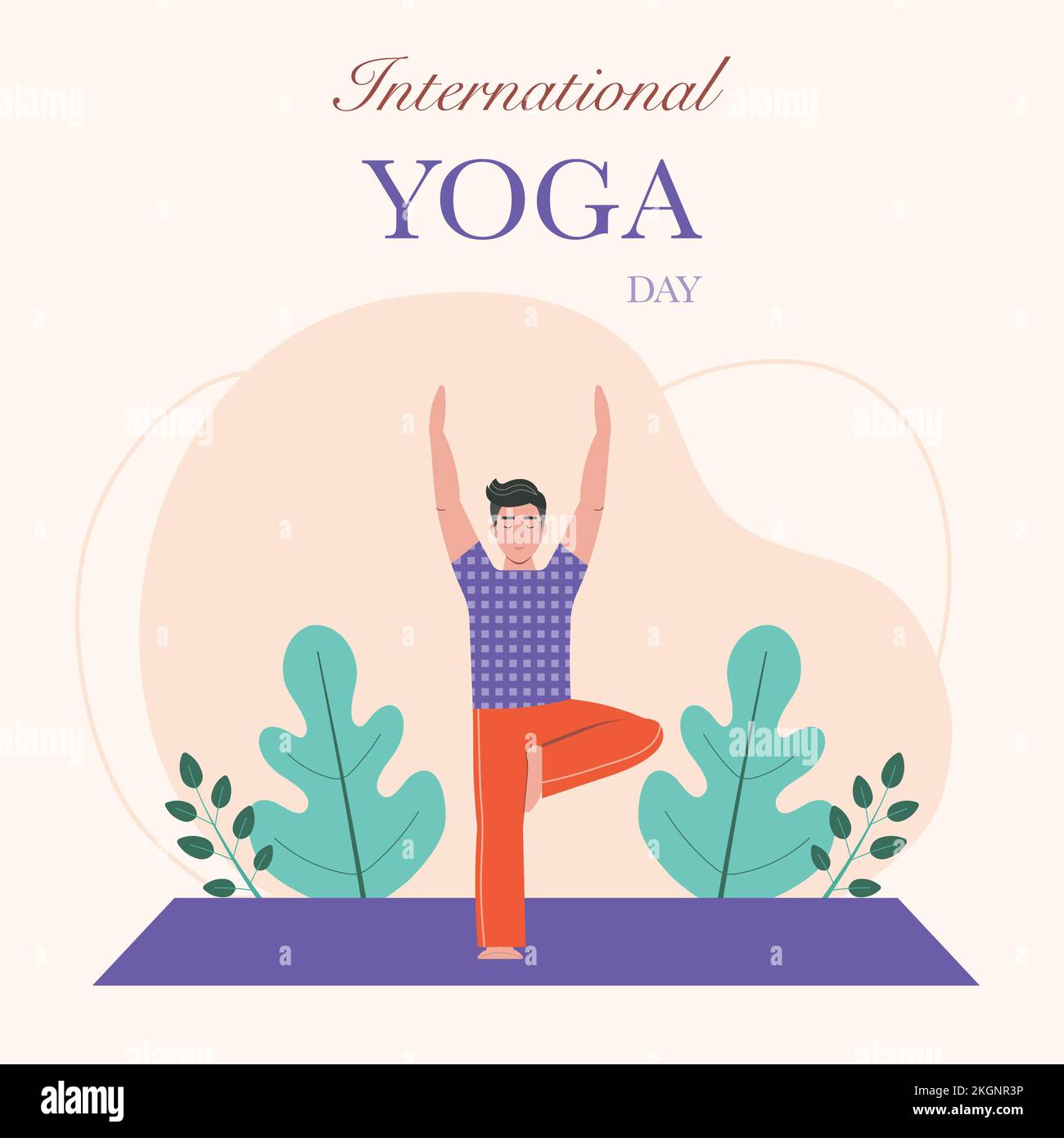 Mann Mit Internationaler Yoga-Tageskarte Für Asana Stock Vektor