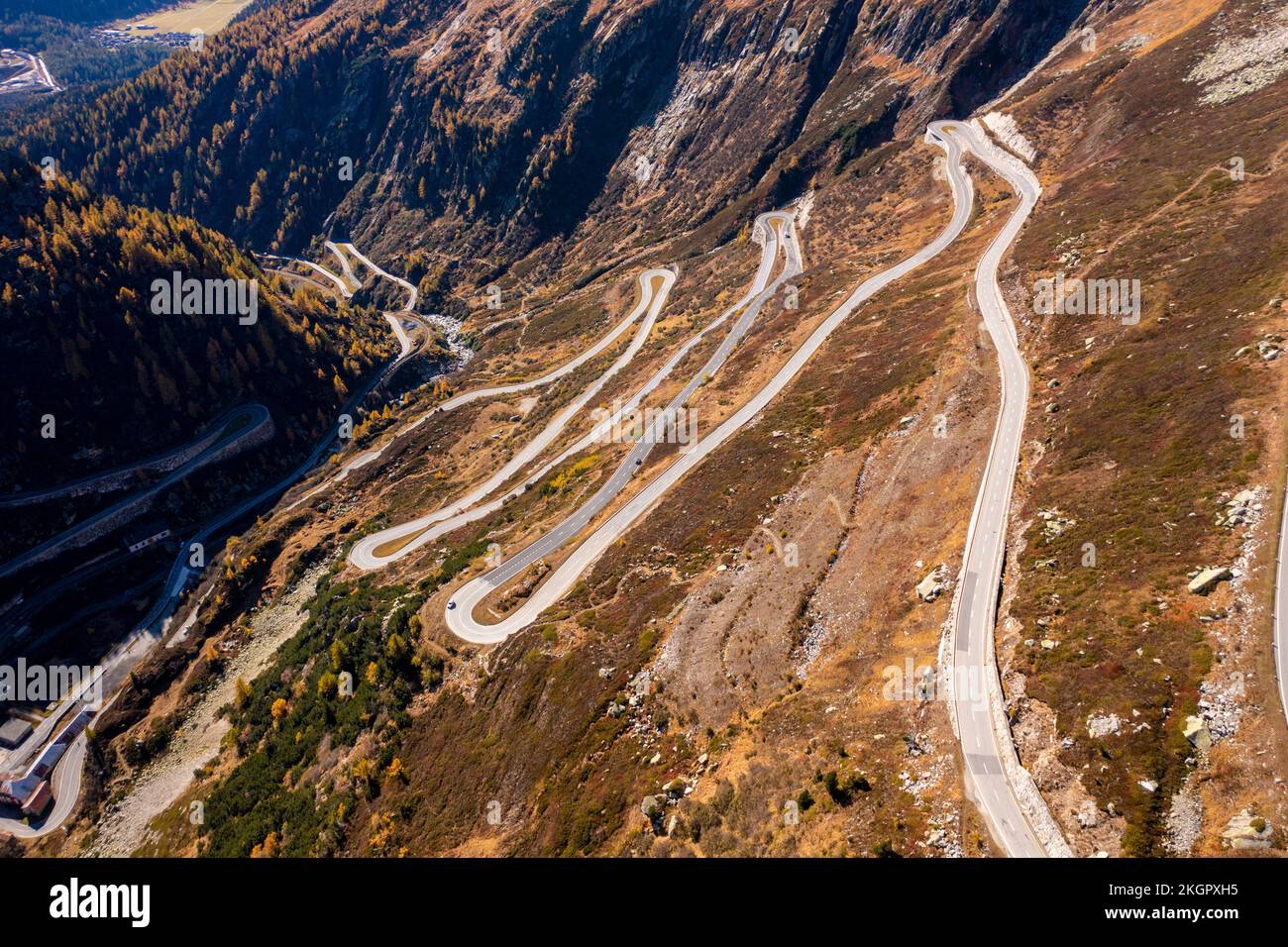 Schweiz, Berner Kanton, Blick aus der Vogelperspektive auf den Grimsel Pass Stockfoto