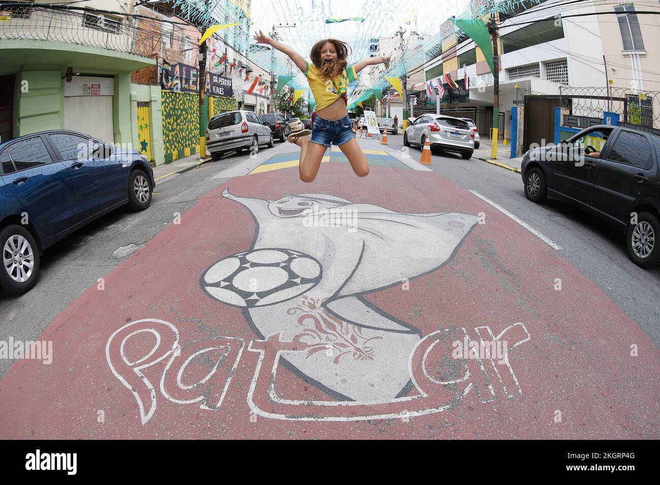 Rio de Janeiro, Brasilien, 23. November 2022. Rua Pereira Nunes, von den Einheimischen bemalt und dekoriert, für die Katar-Weltmeisterschaft 2022 Stockfoto