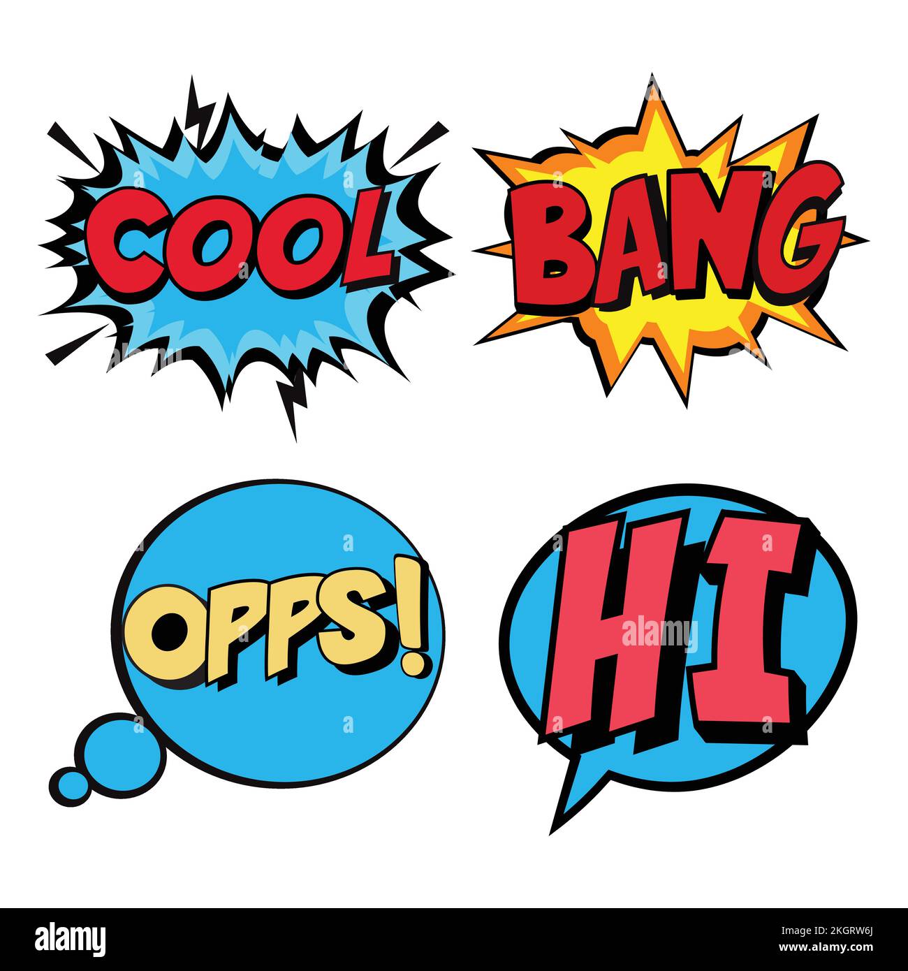 Cooles Comic-Burst-Vektordesign mit roten, blauen und gelben Texteffekten und -Schattierungen, mehrfarbiger moderner Texteffekt von Comic-Burst mit s. Stock Vektor