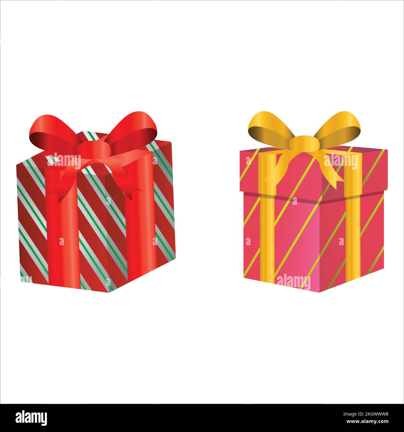 Weihnachtsgeschenke im Vektordesign auf weißem Hintergrund. Geschenkbox mit pinkfarbenem und rotem Geschenkpapier und goldfarbenem und rotem Band. Geschenk Stock Vektor