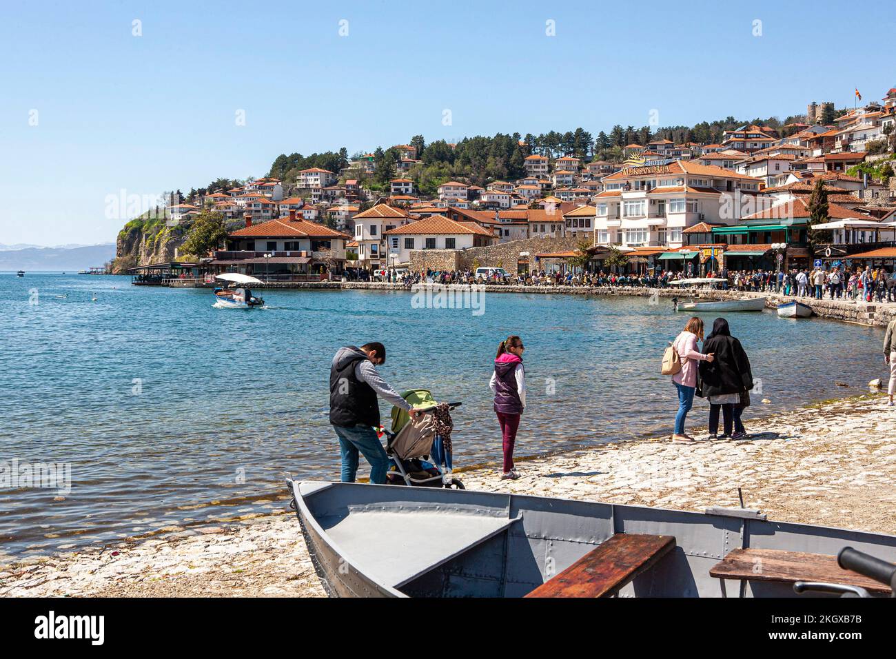 Ohrid See, Küste und Hafen, Hafen in Ohrid, Mazedonien, Balkan, Osteuropa Stockfoto