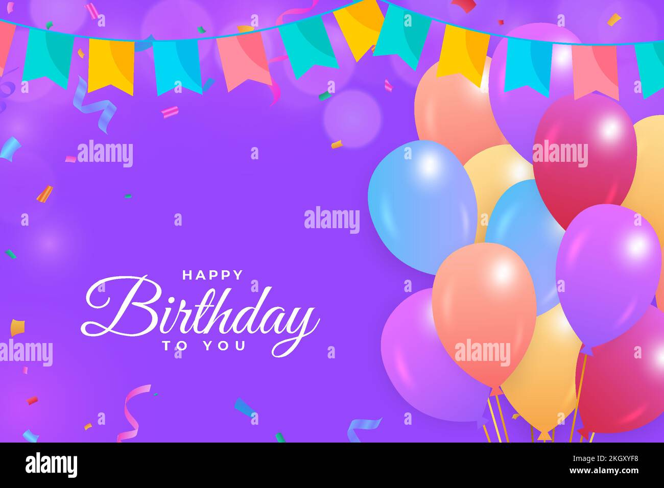 Herzlichen Glückwunsch zum Geburtstag, lila Hintergrund mit bunten