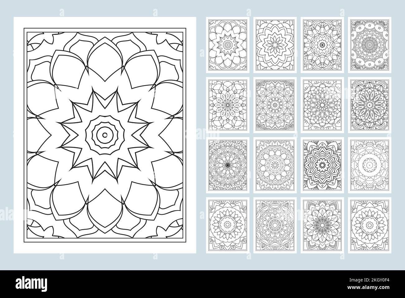 Mandala KDP Malbuch. Strichgrafiken-Illustration. Mandala-Mustervektor. Schwarzweiß-Farbseitenmuster. Mandala KDP Interieur SVG-Datei. Co Stock Vektor