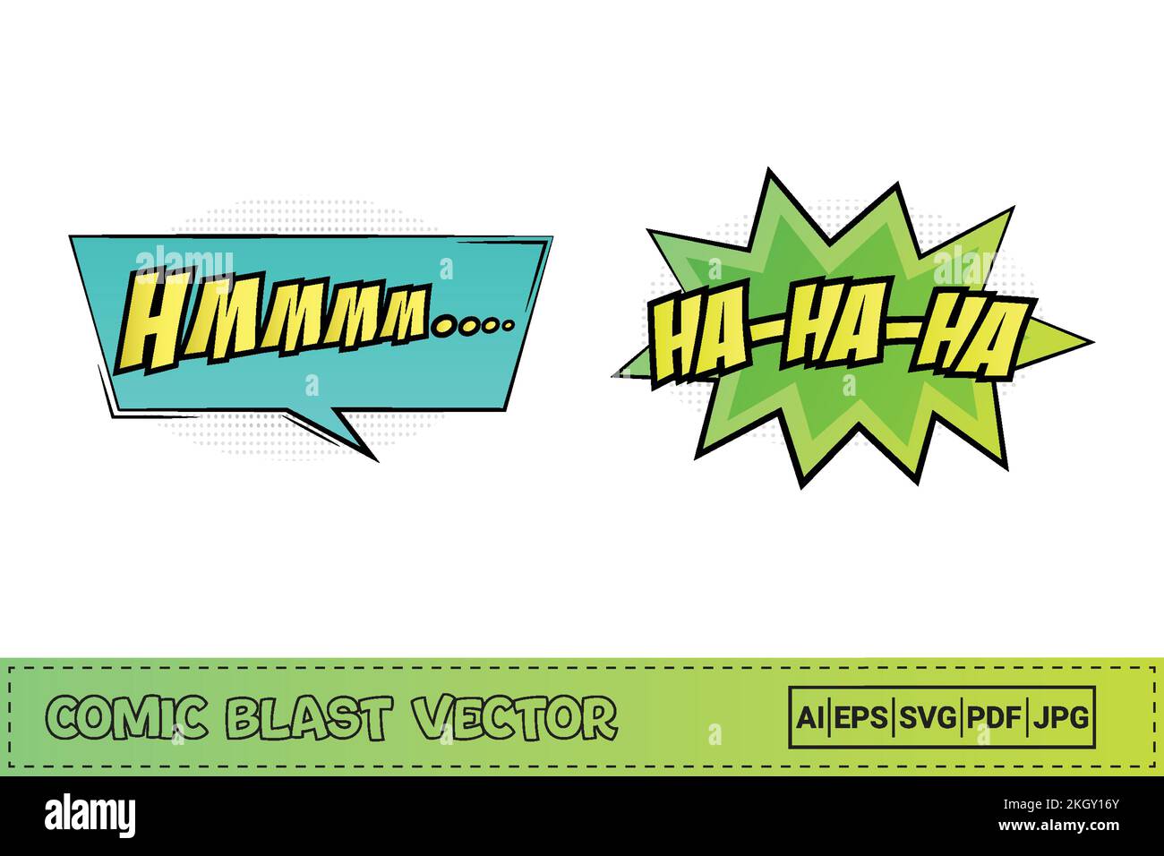 Lachender Comic mit hellgrünen und gelben Farben. Komische Explosion in Gelb und Blau. Comic-Explosion. Lachende Blast-Blase für Stock Vektor