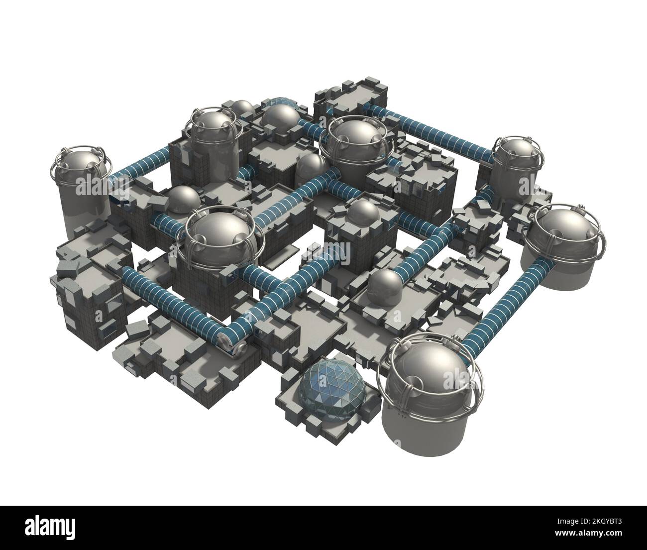Industrieller Lebensraum für futuristische architektonische Hintergründe. Der Beschneidungspfad ist in der 3D-Abbildung enthalten. Stockfoto