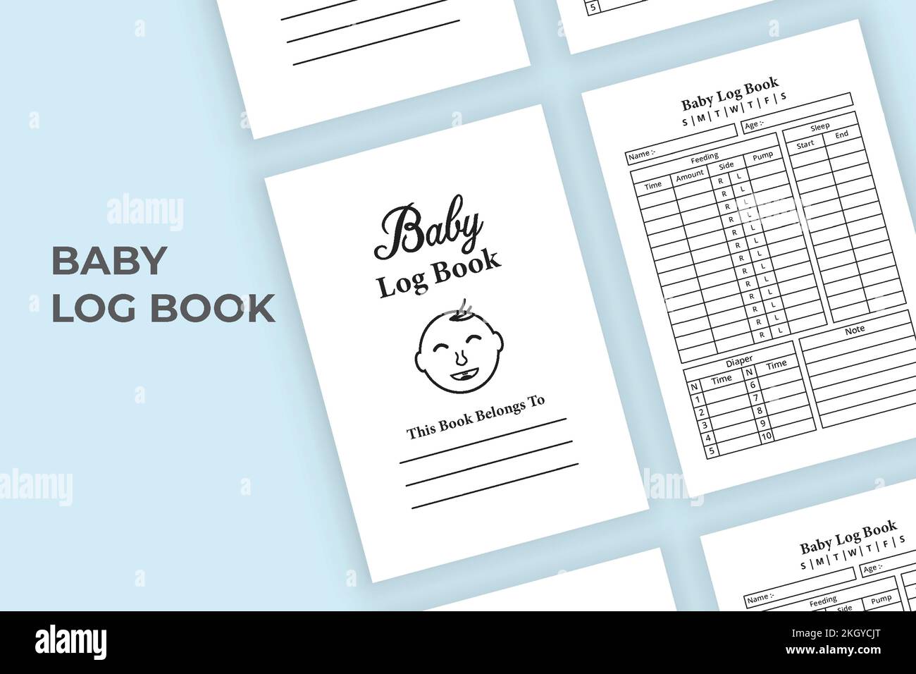 Babylogbuch KDP Interieur. Babypflegeplaner-Tagebuch für Mutter. Tägliches Activity Tracker-Notebook für Kinder, KDP-Innenraum. Das KDP-Innenjournal. Infan Stock Vektor