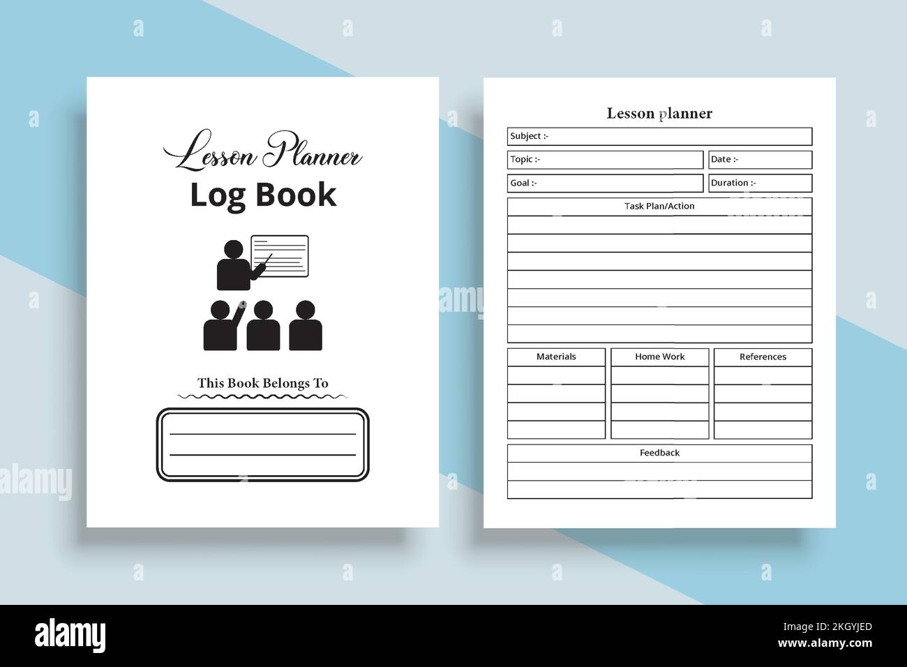 Fahrtenbuch für Unterrichtsplaner, KDP-Innenraum. Planer für Bildungseinrichtungen und Lernspurnotizbuch. Das KDP-Innenjournal. Logbus für Lehrerlehrer Stock Vektor