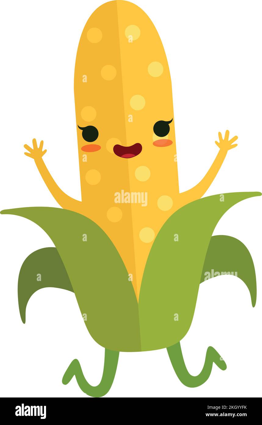 Fröhliches Maisohrmaskottchen. Cartoon-Maisfigur Stock Vektor