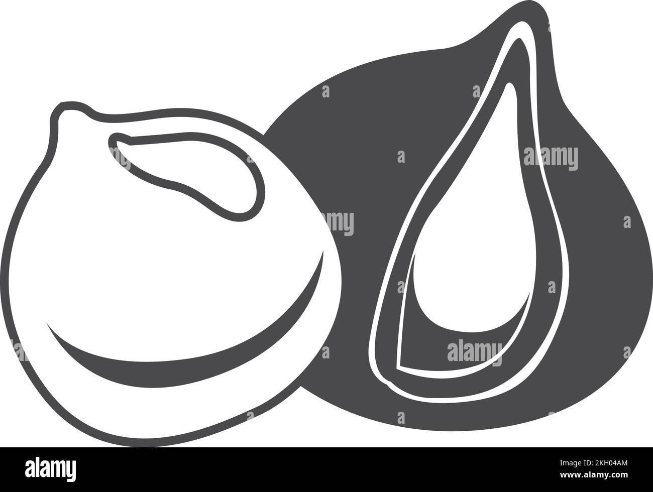 Schwarzes Macadamianuss-Symbol. Natürlicher veganer Diät-Snack Stock Vektor