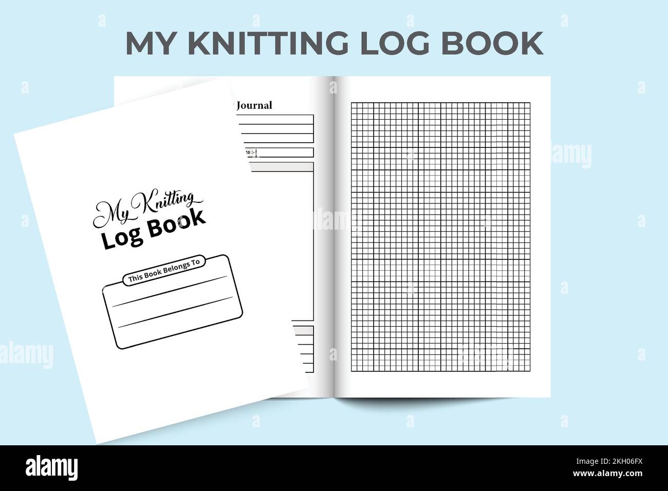 Informationen zum Zusammenfügen KDP-Innenlogbuch. Zusammenfügen und Nähen Info Tracker und Skizzenplaner Notizbuchvorlage. Das KDP-Innenjournal. Tägliches Stricken Stock Vektor