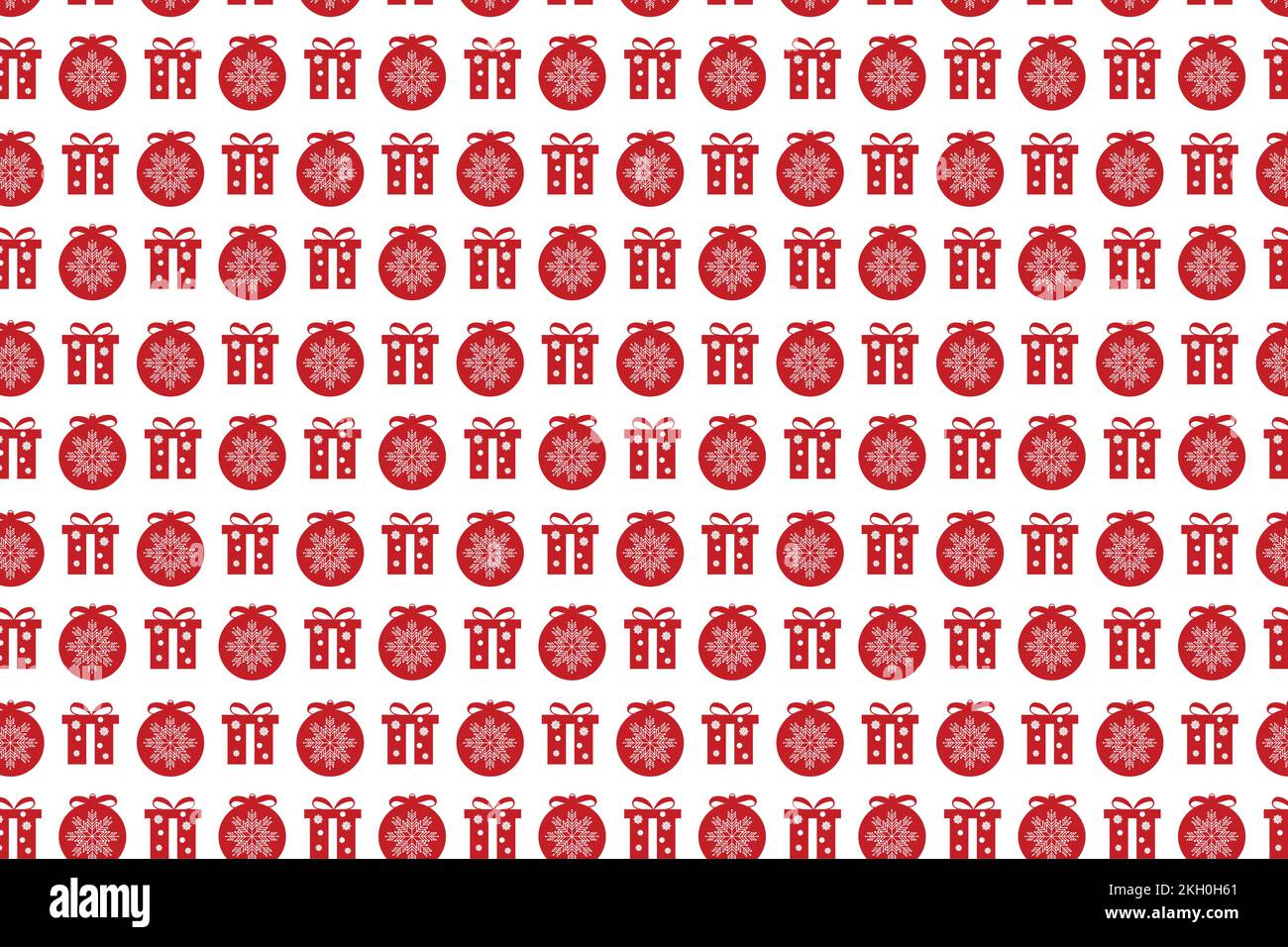 Dekoration mit Weihnachtselementen, Geschenken und Schneeflocken. Nahtloser Vektor mit weissem Weihnachtsmuster auf weißem Hintergrund. Weihnachten endlose Muster des Stock Vektor