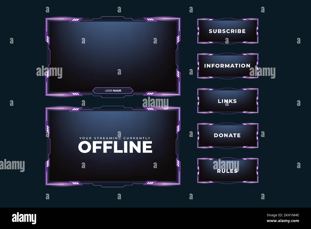 Elegante Oberfläche mit abstrakten lilafarbenen Formen. Hintergrund für Online-Gamer und Bildschirmrand für Live-Streaming. Futuristisch Stock Vektor