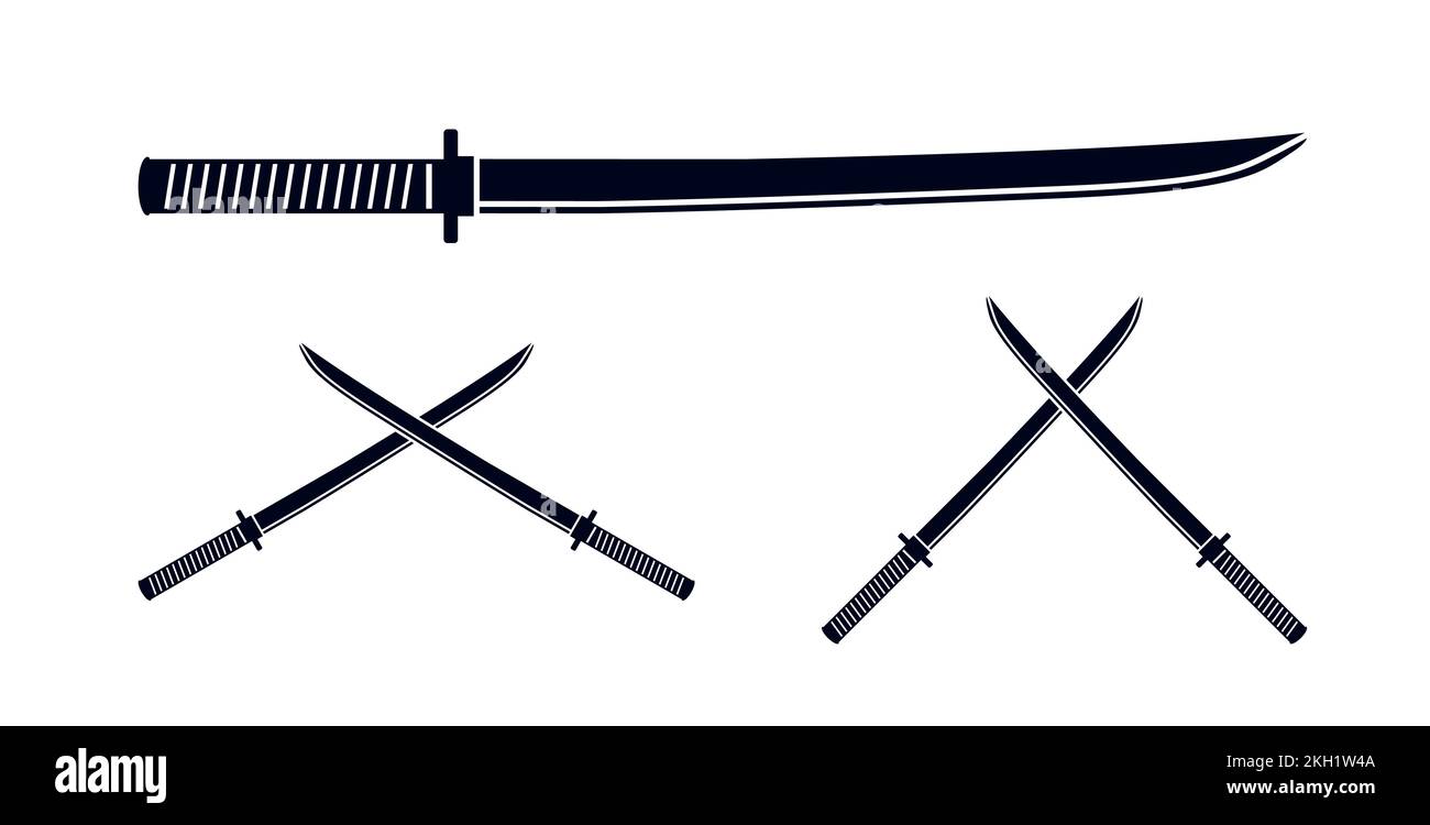 Japanisches Schwertsymbol Samurai-Katana-Vektor-Illustration Symbolsatz Stock Vektor