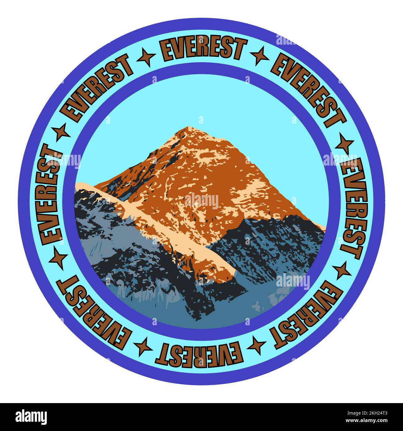 Mount Everest 8.848 m Sonnenuntergang, farbiges Logo mit Vektorgrafiken Stock Vektor