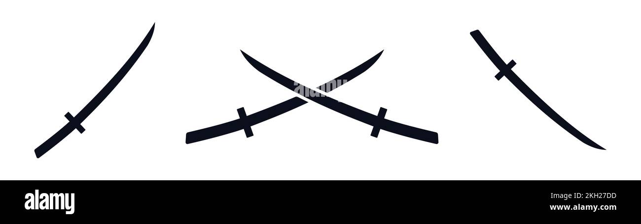 Katana japanische Samurai-Schwert-Vektor-Illustration Symbolsatz Stock Vektor