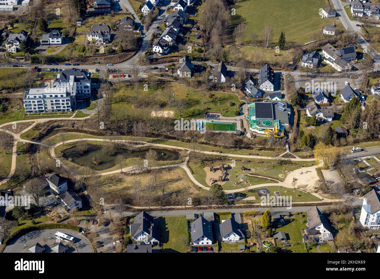 Luftaufnahme, Spa-Park und Esselbad, Eslohe, Sauerland, Nordrhein-Westfalen, Deutschland, Bath House, Bathing Resort, DE, Adventure Pool, Europa, Im Freien Stockfoto
